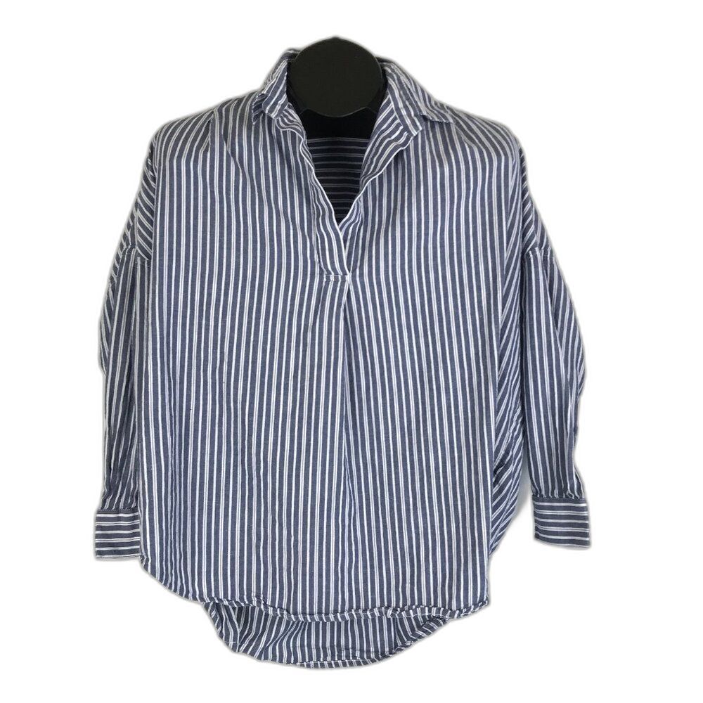 French Connection Striped Popover Top Women's Size XS Woven Cotton Casual